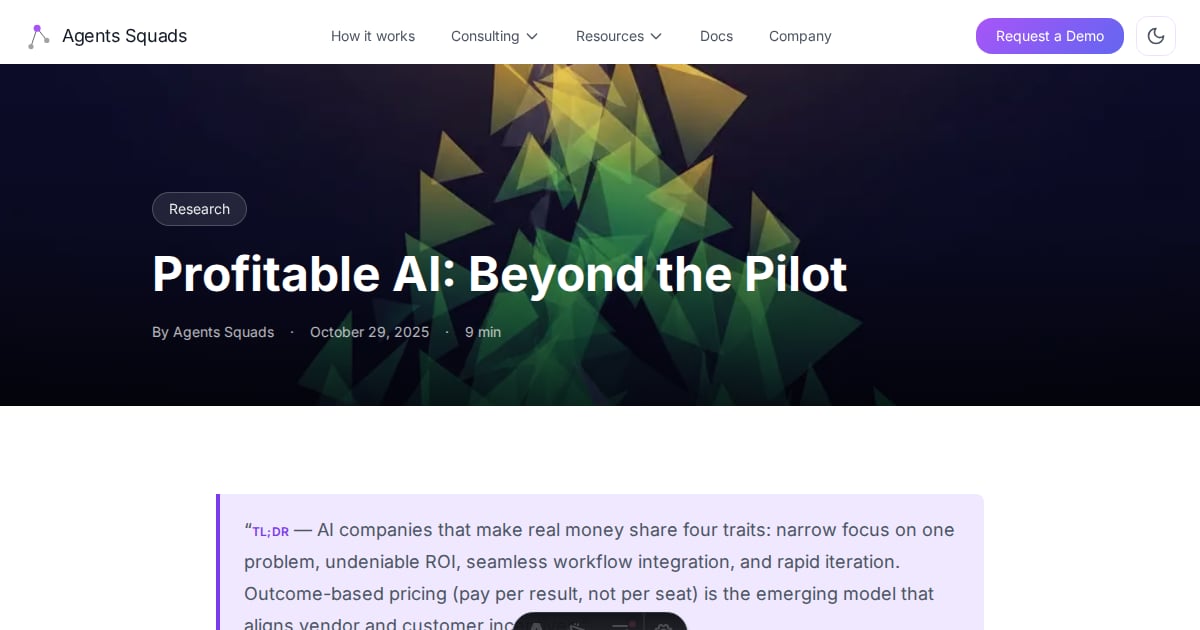 Profitable AI: Beyond the Pilot | Agents Squads